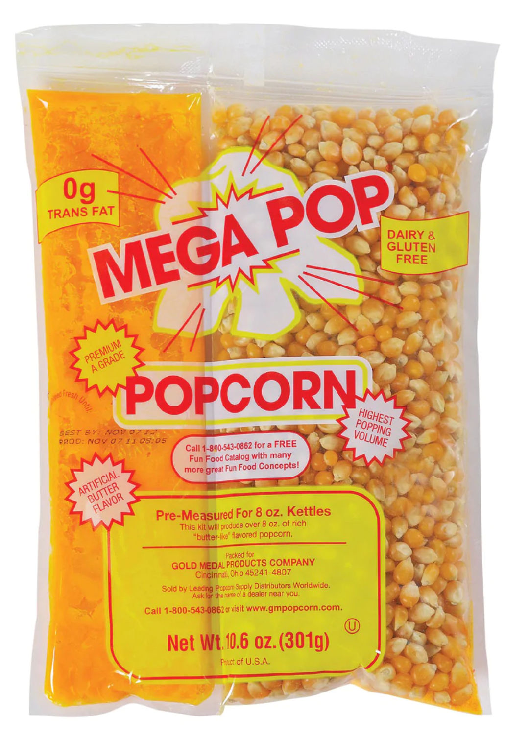 Mega-Pop Popcorn Packet w/coconut oil 10.6 oz for 8 oz kettle (24 count)