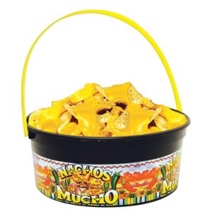 Bucket "Nachos Mucho" 24 oz w/handle black bucket/yellow (170 count)