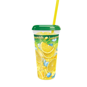 Cup 32 oz Lemons & Ice Souvenir Cup Clear Lemonade Cup green lid/yellow straw (200 count)