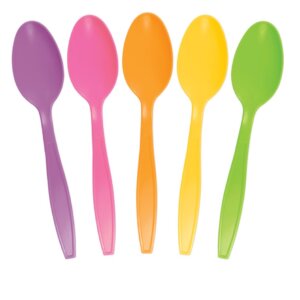 Spoon - Medium/Heavy Weight 5 assorted colors, purple, pink, orange, yellow, green (1,000 count)