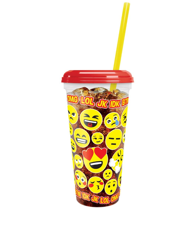Cup 32 oz Emoji Souvenir Cup -clear/red lid/yellow straw (200 count) -  Beach Cities Wholesalers