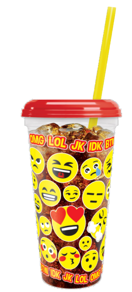 Cup 32 oz Emoji Souvenir Cup -clear/red lid/yellow straw (200 count)