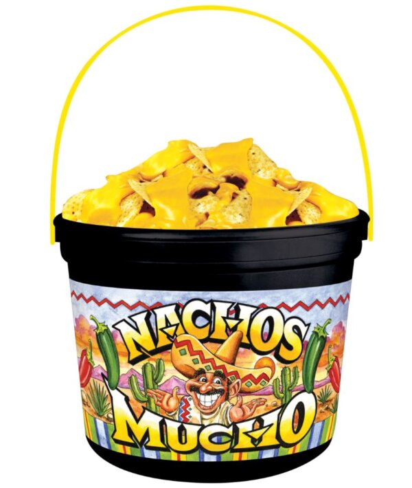 Bucket "Nachos Mucho" 48 oz w/handle black/yellow bucket (160 count)