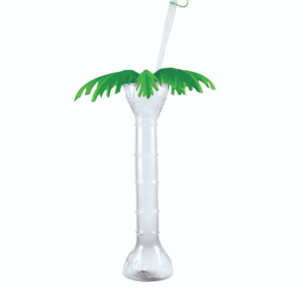 Cup 24 oz  Clear Palm Tree w/ green lid and straw (35 count)