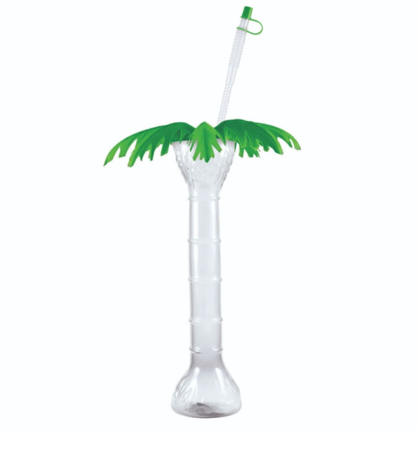 Cup 24 oz  Clear Palm Tree w/ green lid and straw (35 count)
