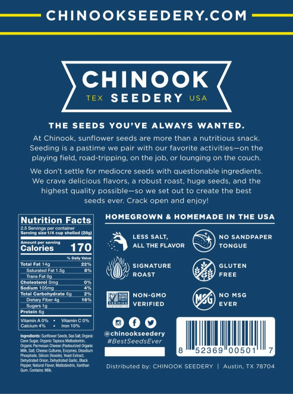 Chinook Sunflower Seeds -  Parmesan & Pepper Flavor 4 oz (12 count)