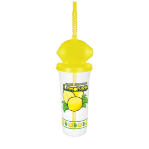 Cup 32 oz Lemon Top Souvenir Lemonade Cup w/straw clear cup yellow & green print (70 count)