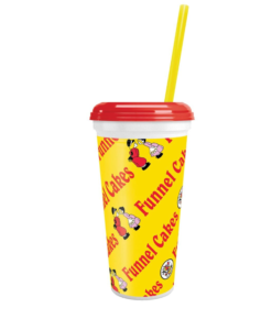 32OZ SOUVENIR CUP FUNNEL CAKES DESIGN WITH LID AND YELLOW STRAW 200/CS